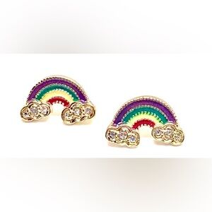 Napier Multicolor Enamel and White Crystal Rainbow Gold Tone Studs Stud Earrings